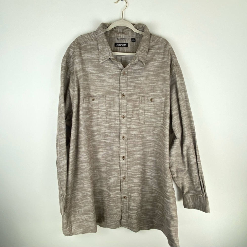 Solaris Mens 4XT Tall Shirt Button Up Long Sleeve Beige Tan Heather Pockets
